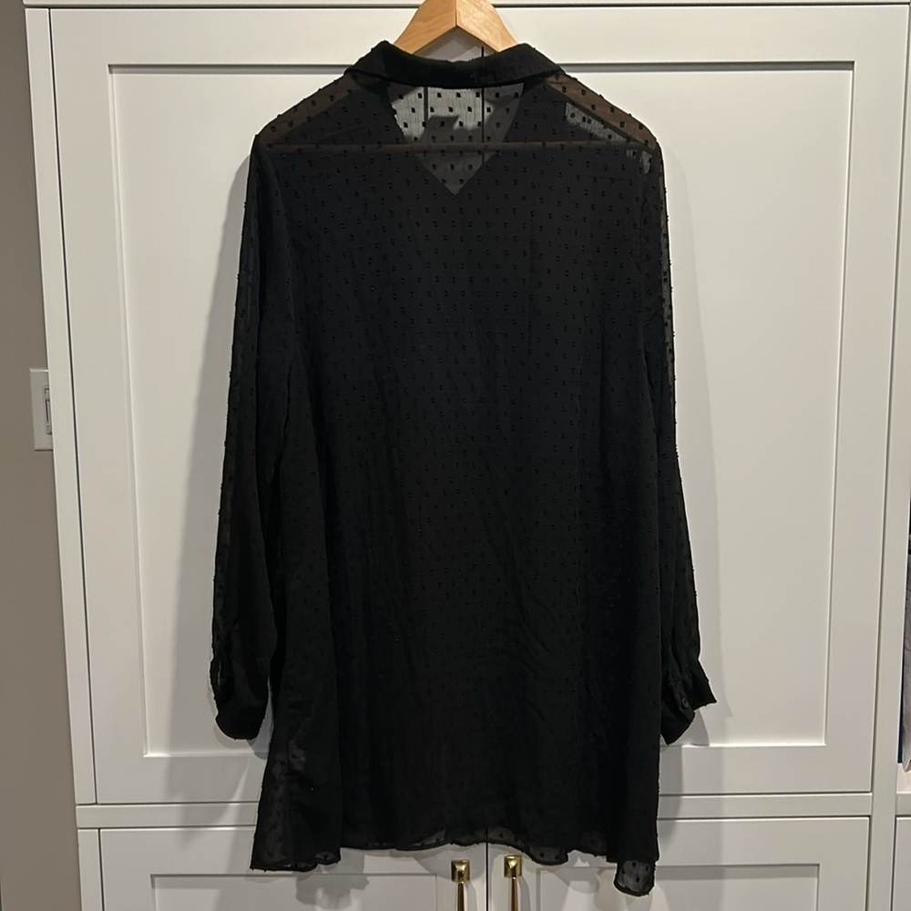 In every Story Plus Size 1X Sheer Button Down Collared Blouse Shirt Polka Dots - Picture 4 of 11